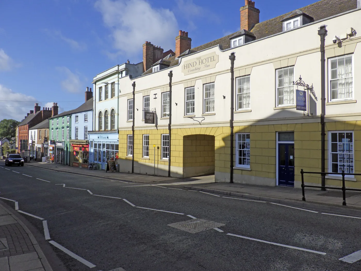 High Street in Lutterworth. The town's recycling and household waste site is on Moorbarns Lane.